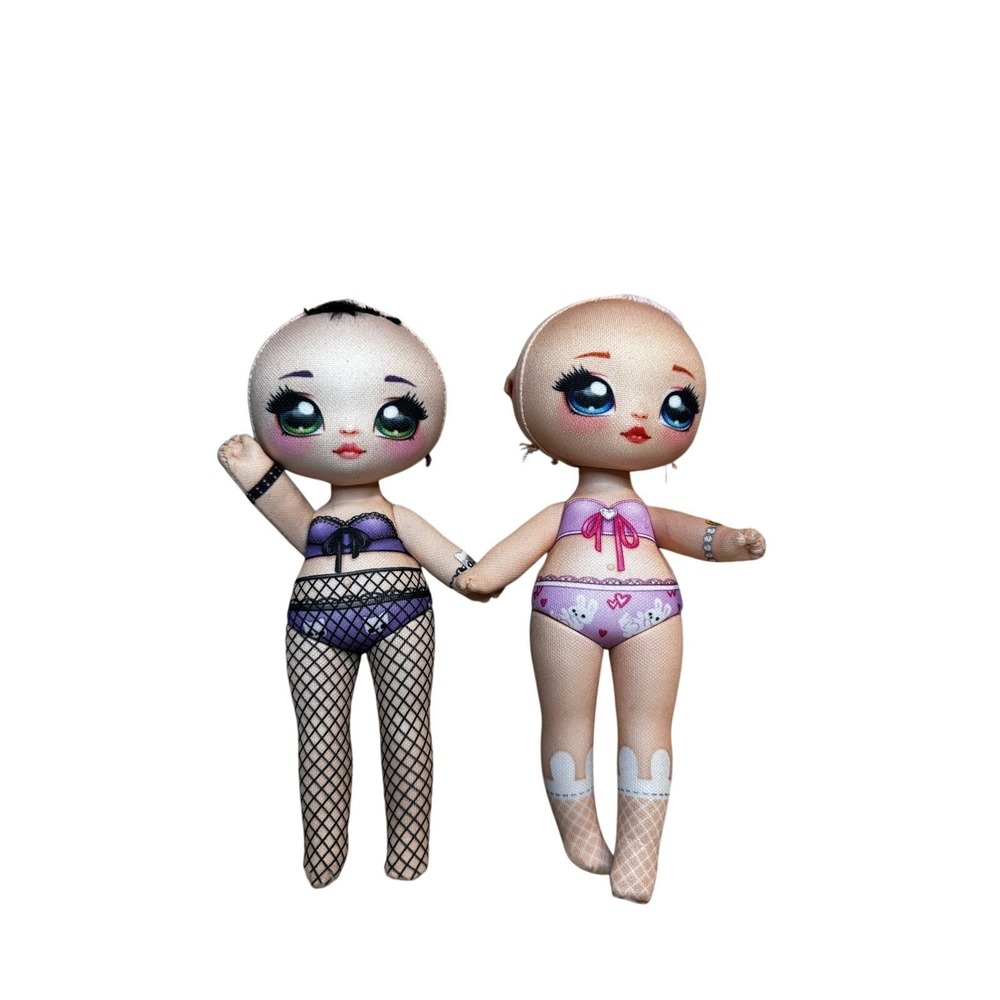 MGA Na Na Na Surprise Soft Fabric Fashion Dolls Set of 2 Pink Purple Bunny Goth